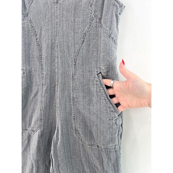 Pilcro Anthropologie Gray Linen Blend Deep V Overall Jumpsuit Small Petite Beach - Picture 2 of 6